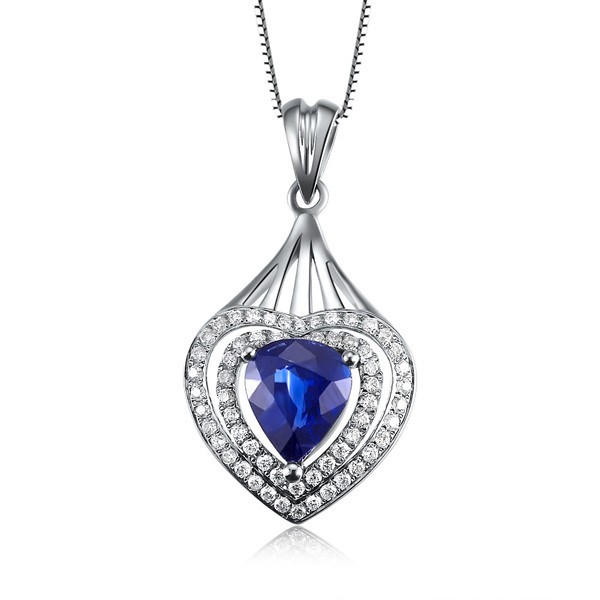 Luxurious Sapphire and Diamond Pendant in Heart Shae - JeenJewels