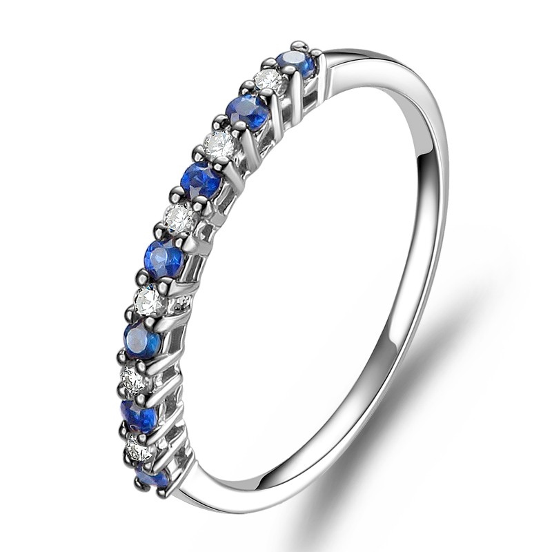 Affordable Diamond and Sapphire Wedding Band on 10k White