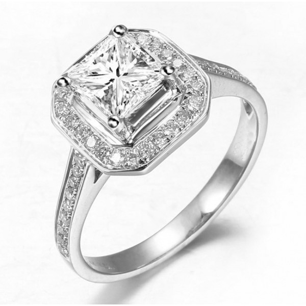 rings diamond rings lovely halo wedding ring 1 00 carat princess cut ...