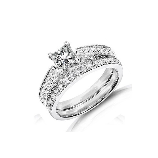 ...  Huge Affordable Antique Diamond Wedding Ring Set on 10k White Gold