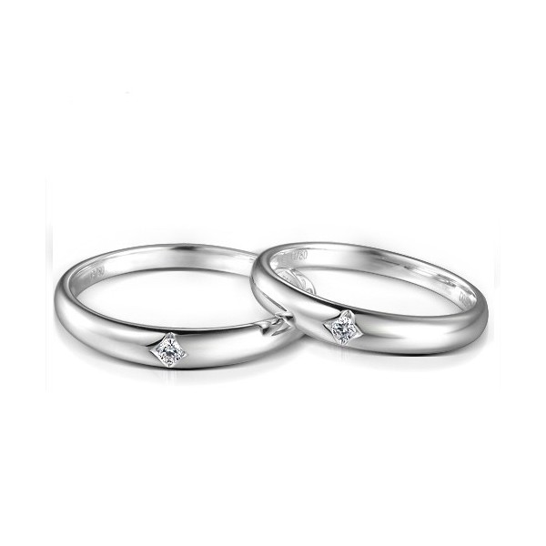 Inexpensive Matching Couples Diamond Wedding Bands Rings on Silver 
