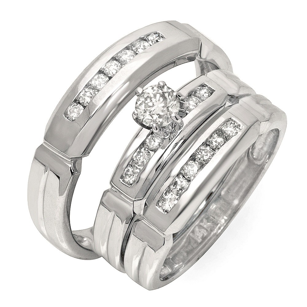 Luxurious Trio Marriage Rings Half Carat Round Cut Diamond