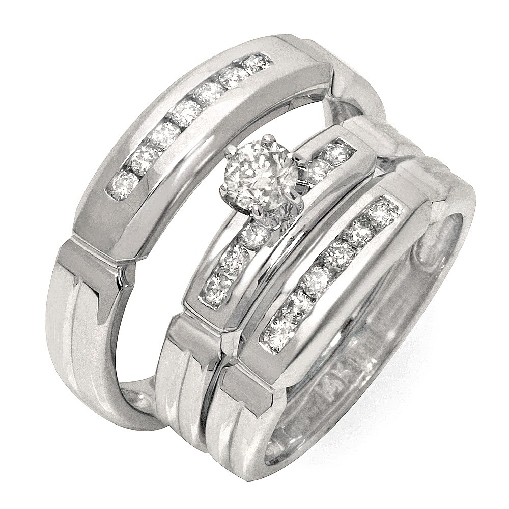 Affordable Half Carat Trio Wedding Ring Set for Him and Her