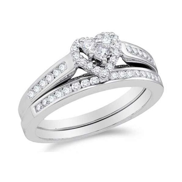 Alluring Heart Ring Halo Cheap Diamond Wedding Ring Set 1 Carat Round Cut Diamond on Gold ...