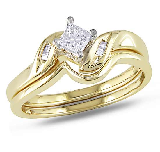 Graceful Cheap Diamond Wedding Set 0.25 Carat Princess Cut Diamond on Gold - JeenJewels