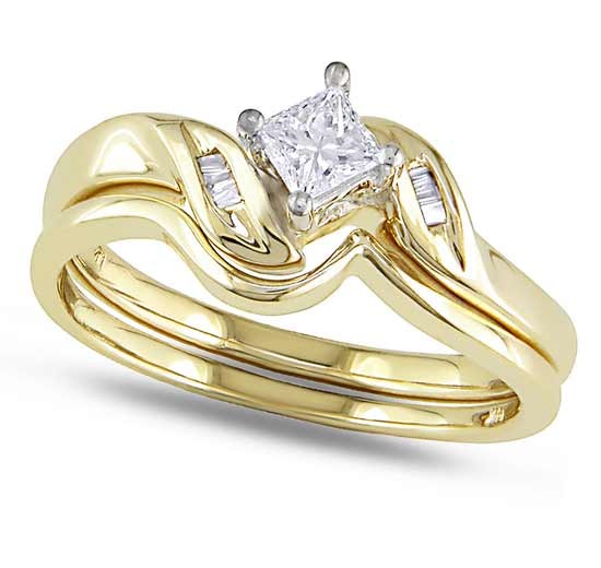 Graceful Cheap Diamond Wedding Set 0.25 Carat Princess Cut Diamond on Gold - JeenJewels