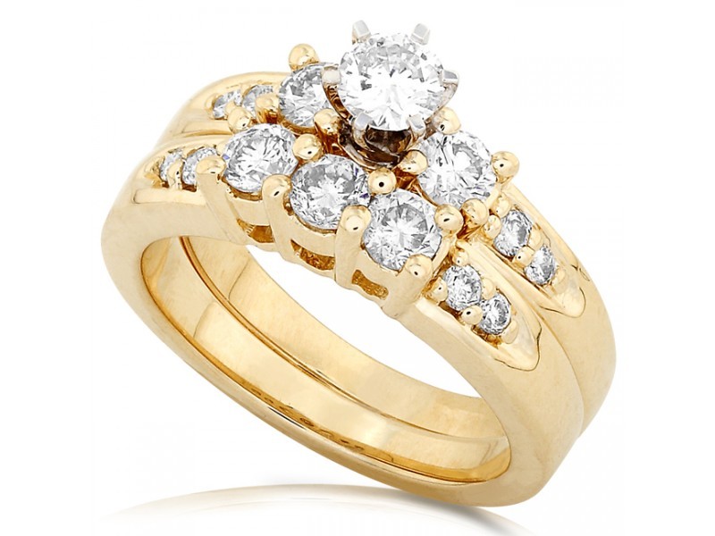 Classic Cheap Diamond Wedding Ring Set 1 Carat Round Cut Diamond on