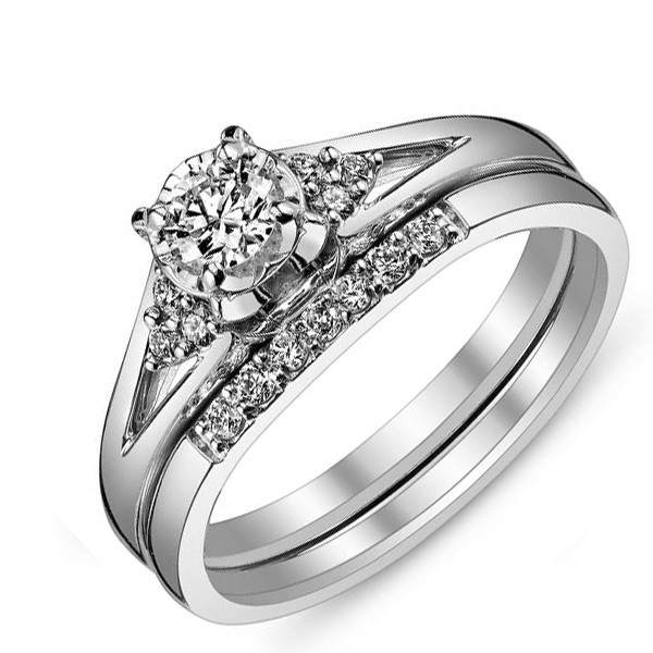 Queenly Inexpensive Diamond Wedding Set 0.25 Carat Diamond on Gold - JeenJewels