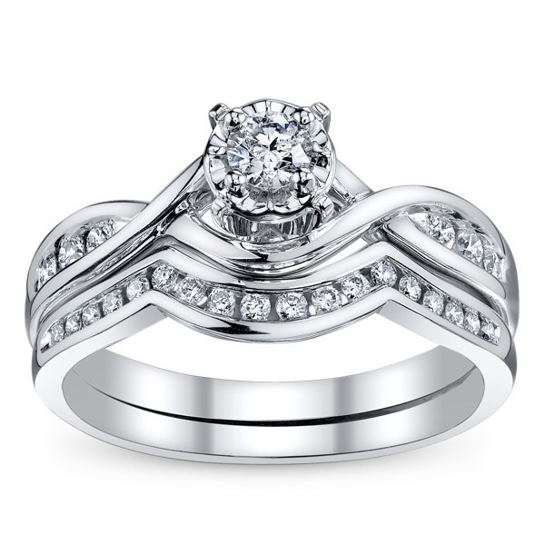 Channel Set Princess Cut Diamond Wedding Set in 14k White Gold