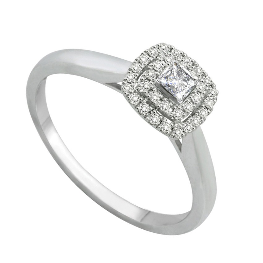 Glamorous Halo Diamond Wedding Ring 0.50 Carat Princess Cut Diamond on ...