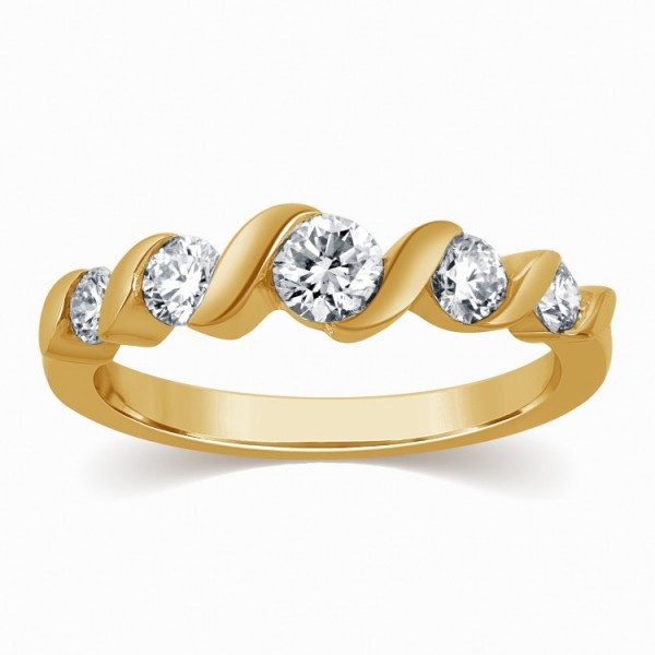 home wedding bands 5 stone round diamond wedding band in yellow gold