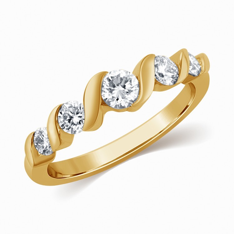 5 Stone Round Diamond Wedding Band in Yellow Gold JeenJewels