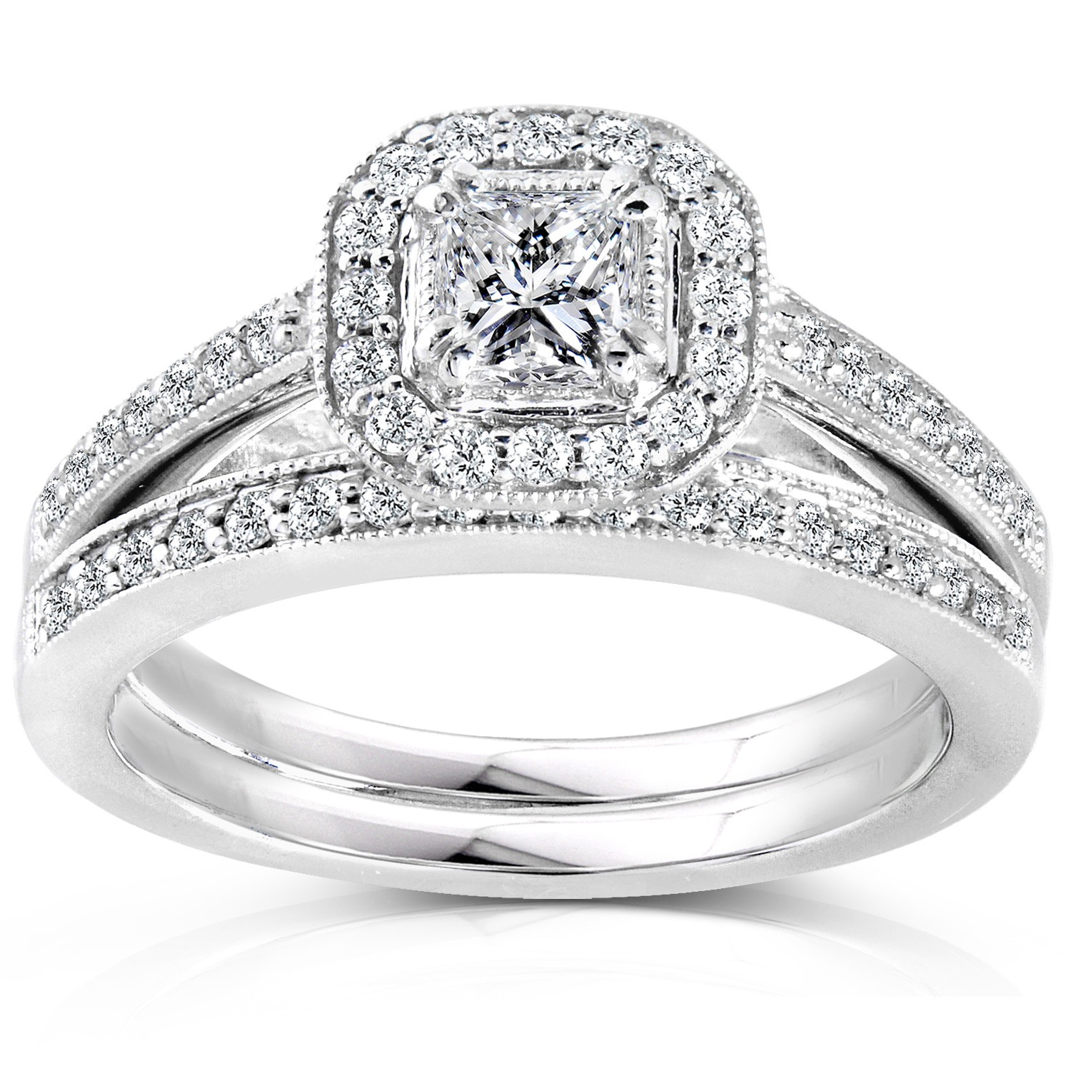 ... Halo Sale! Handcrafted Wedding Set Ring 1 Carat Princess Cut Diamond