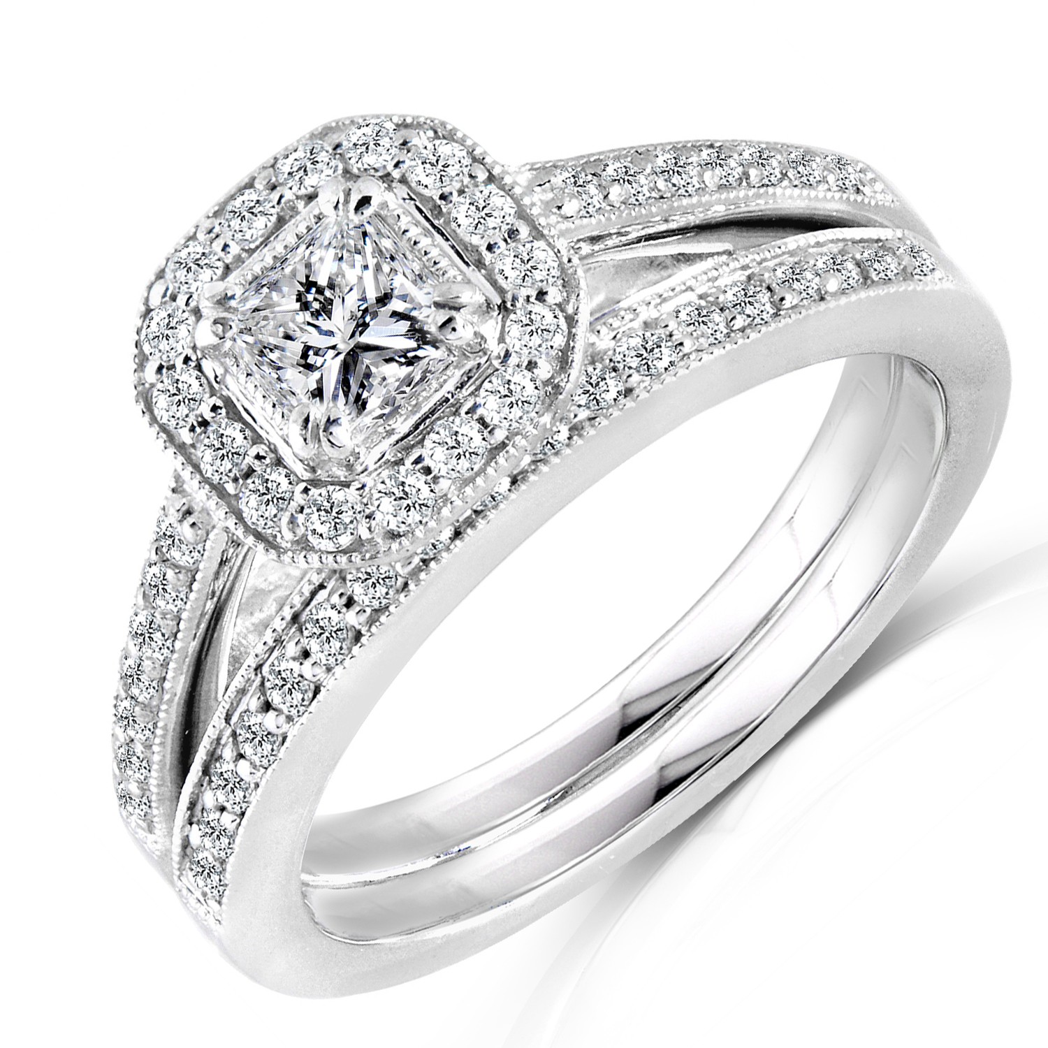 ... Sale! Handcrafted Wedding Set Ring 1 Carat Princess Cut Diamond on