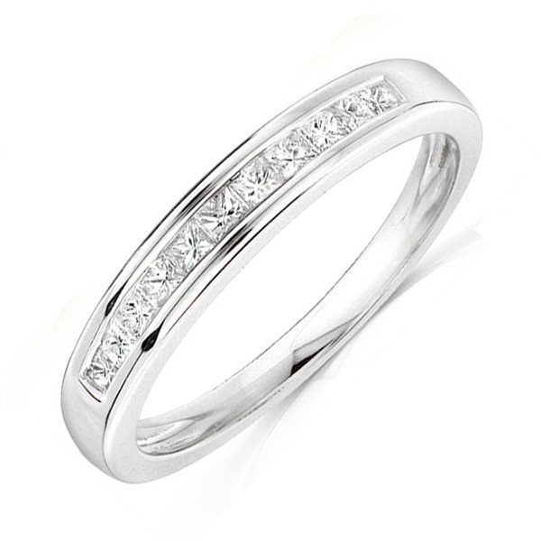 ... Half Carat Princess Channel Set Wedding Ring Band in 10k White Gold