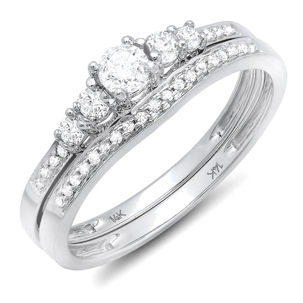 Antique Design Wedding Ring Set with 1 Carat Diamond in 14k White Gold