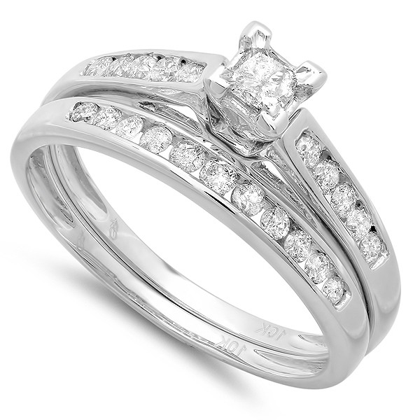 Perfect Cheap Diamond Bridal Ring Set 1 Carat Diamond on 10k Gold - JeenJewels