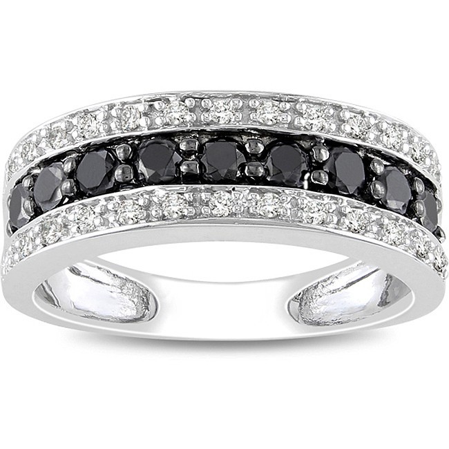 1 Carat Black and White Diamond Wedding Ring Band in White