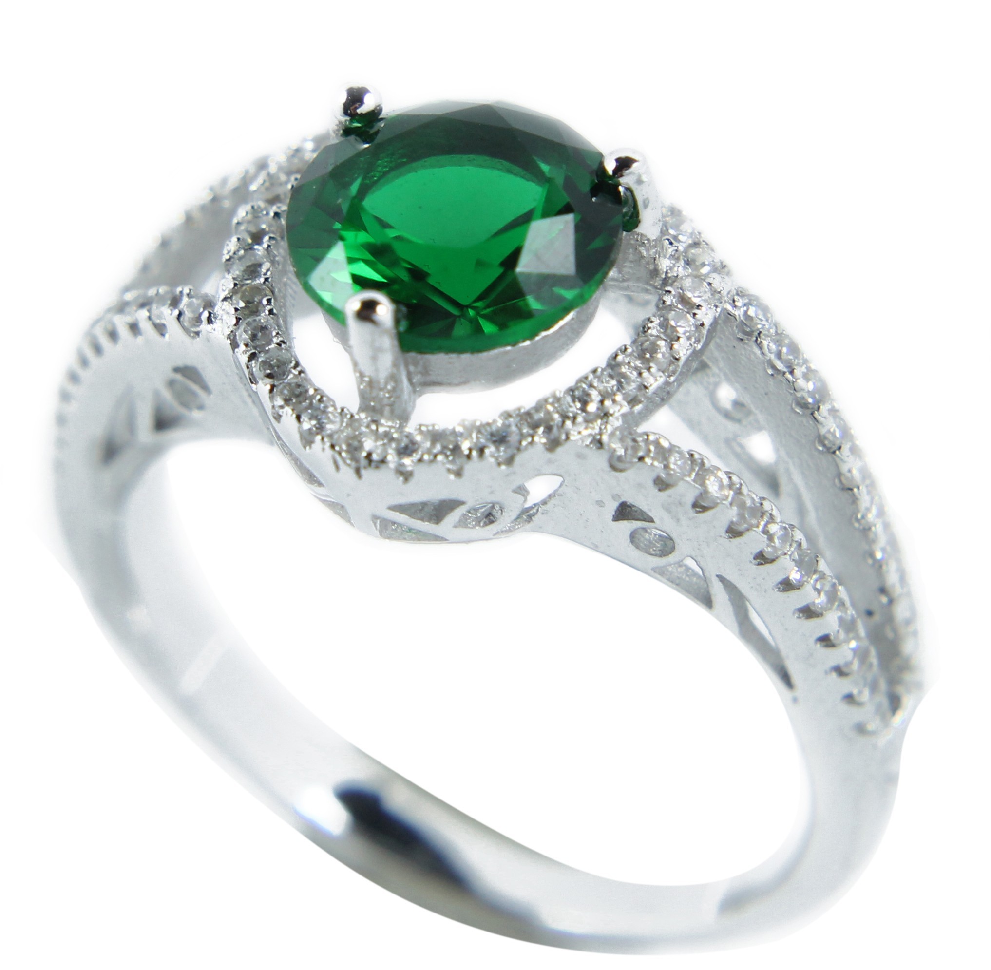Luxurious Antique 1 Carat Created Green Emerald Engagement Ring in 18k