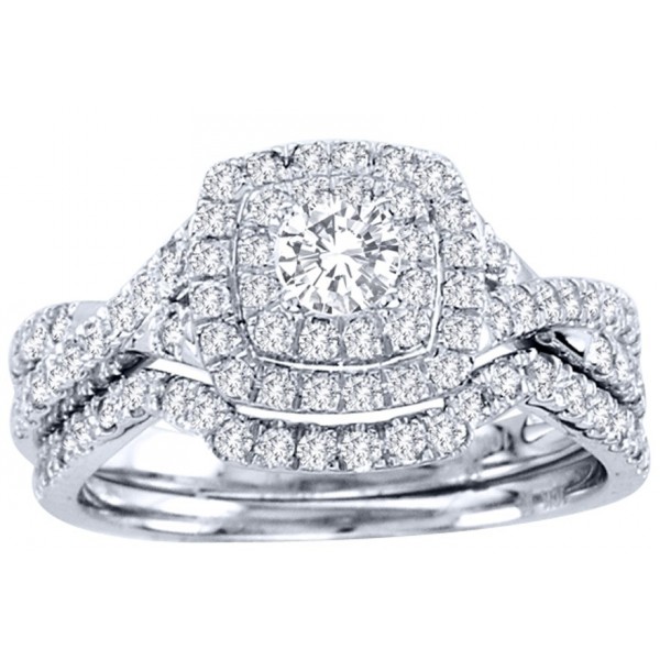 Luxurious Halo Cheap Diamond Wedding Ring Set - JeenJewels