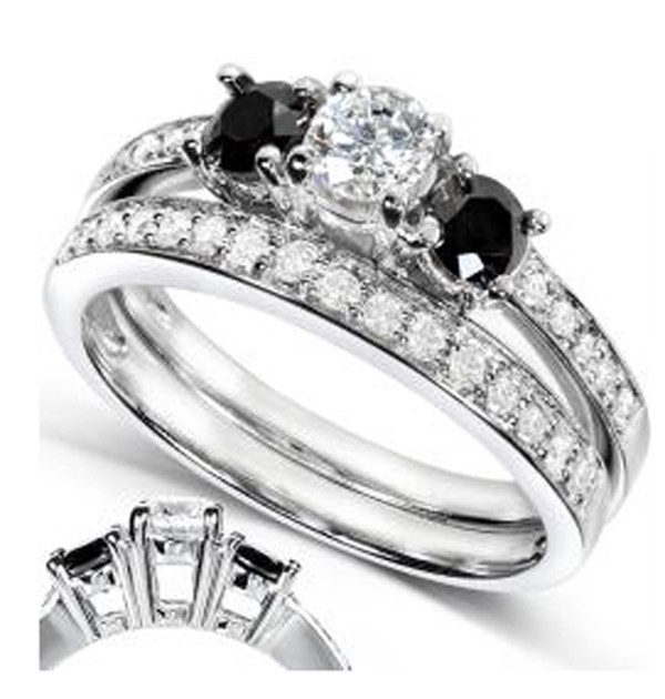 ... Carat White and Black Diamond Women Wedding Ring Set in White Gold