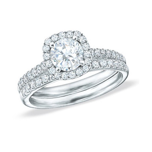 Splendid Halo Matching wedding Ring set 2 Carat Round Cut Diamond on 