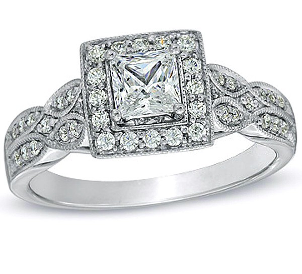 ... Halo Cheap Engagement Ring 1.00 Carat Princess Cut Diamond on 10k
