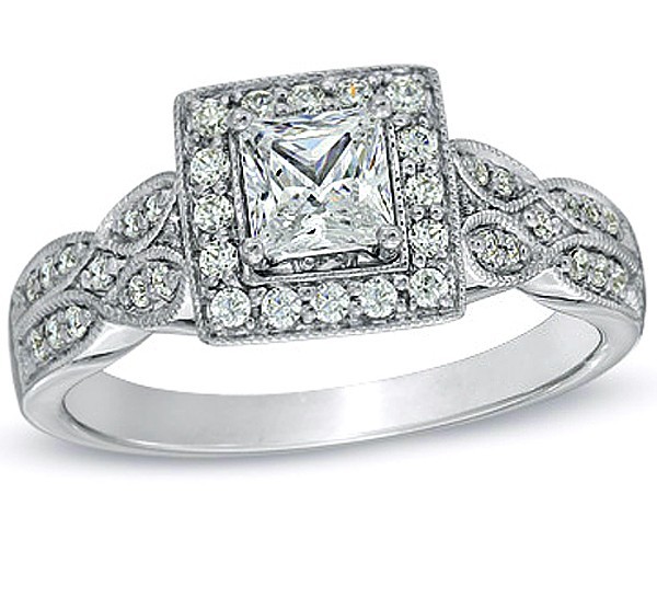 Diamond ring white gold princess cut