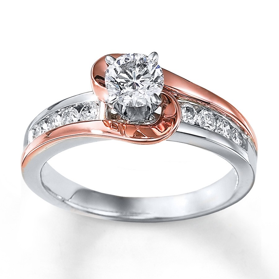 Carat Unique Round Two Tone White and Rose Gold Engagement Ring