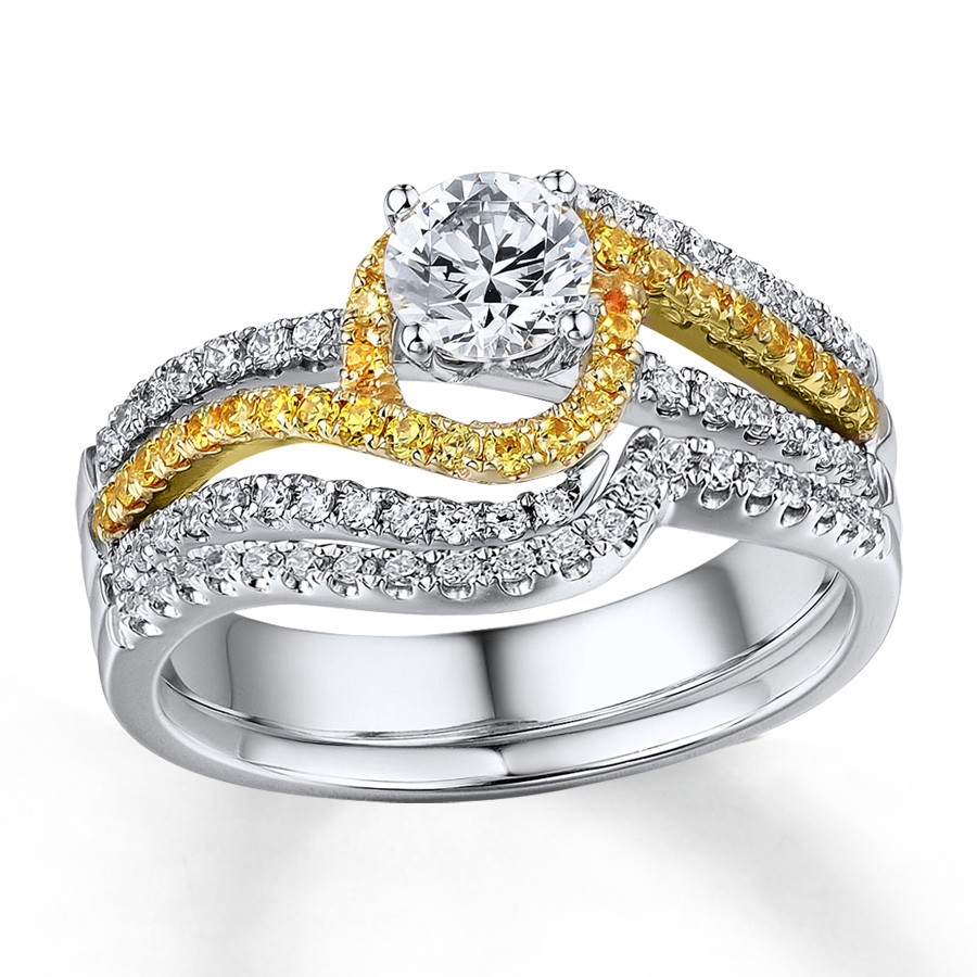 Carat Beautiful White and Yellow Diamond Wedding Ring Set