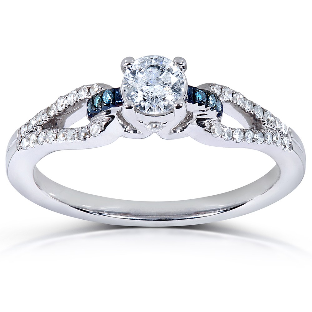 Inexpensive 1 2 Carat Round White And Blue Diamond Engagement Ring