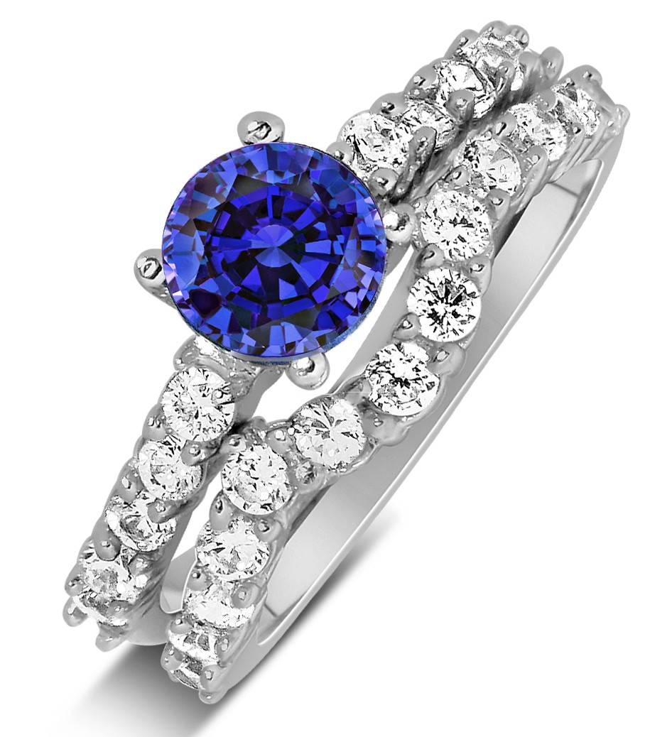2 Carat Vintage Round cut Blue Sapphire and Diamond