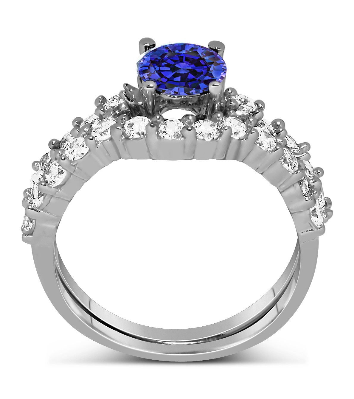 2 Carat Vintage Round cut Blue Sapphire and Diamond