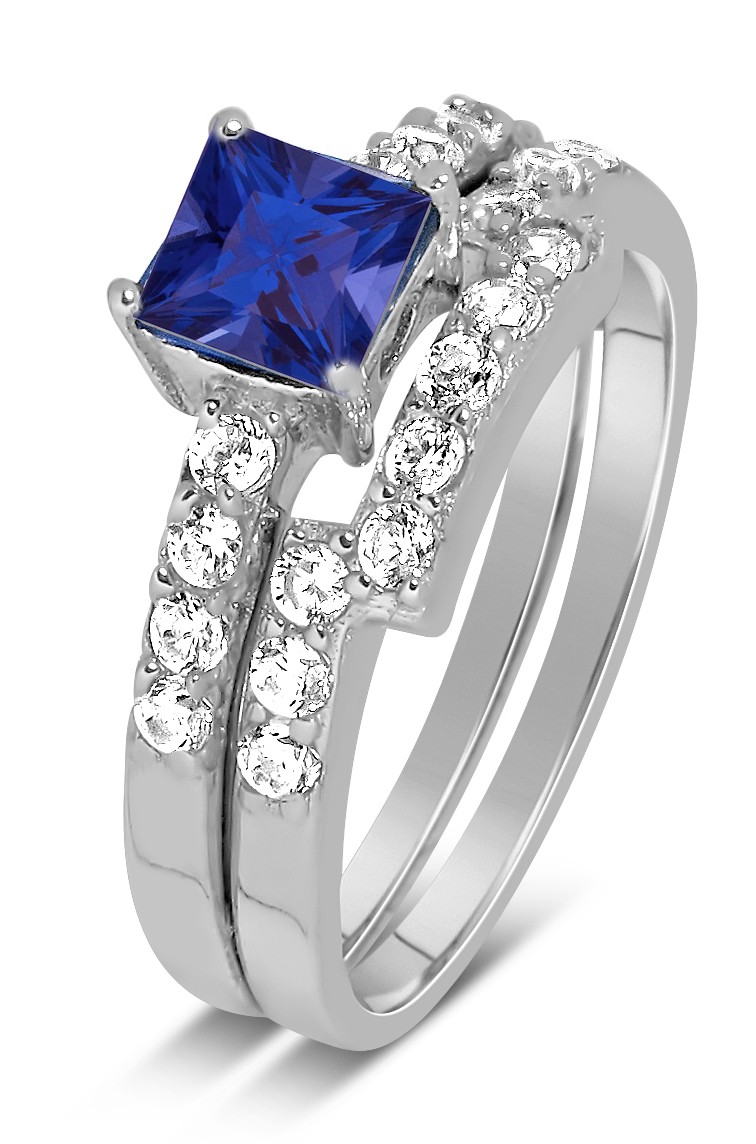 Luxurious 2 Carat Princess cut blue sapphire and White