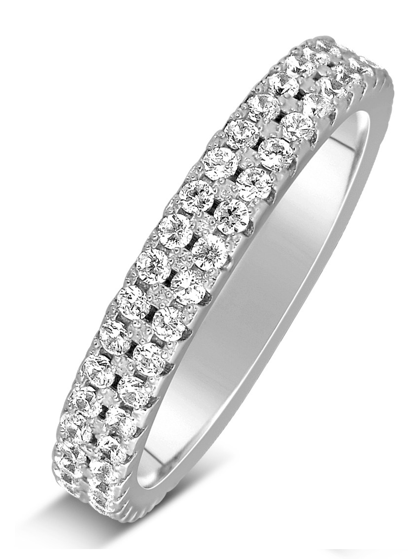 1 Carat 2 Row Diamond Wedding Ring Band in White Gold for