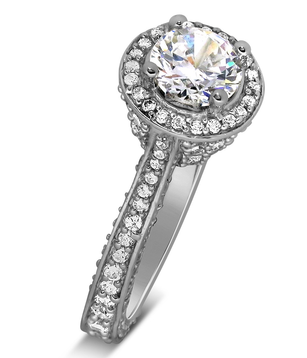 Designer 1 Carat Round Halo Diamond Engagement Ring for Women in White ...