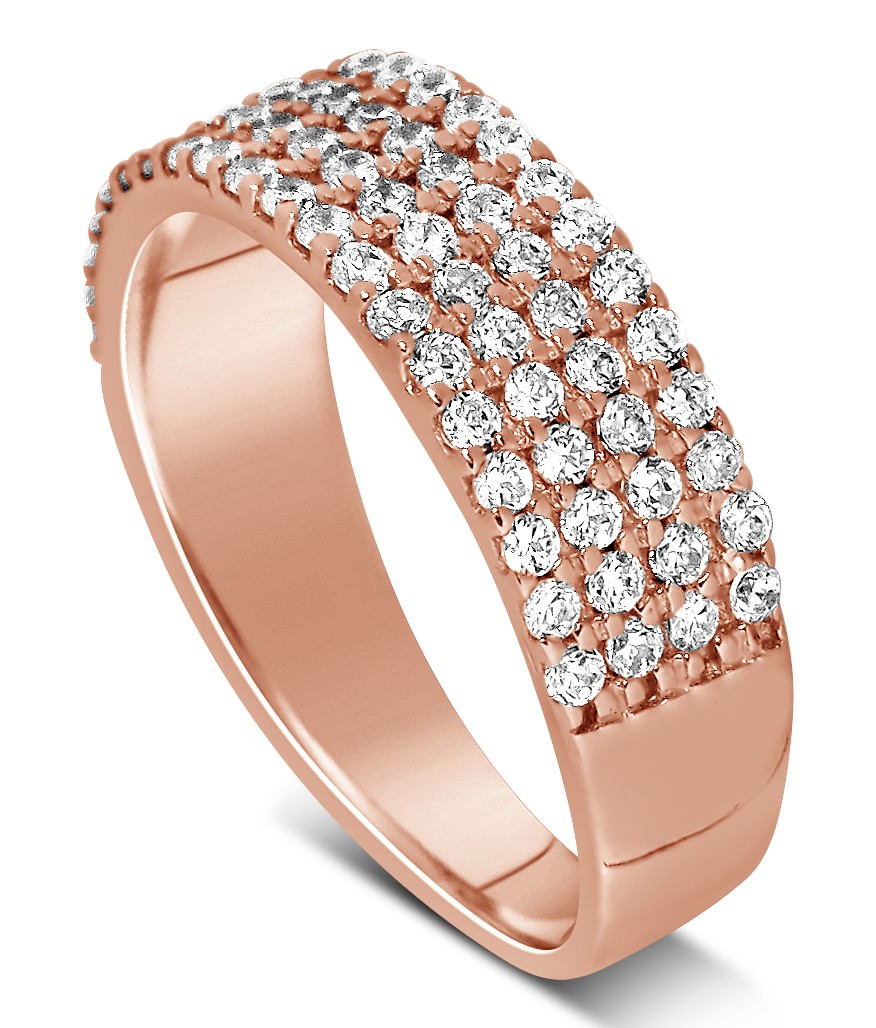 Unique 4 Row 1 Carat Round Diamond Wedding Ring Band in Rose Gold