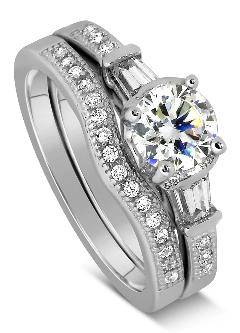 Antique 1 Carat Round Diamond Wedding Ring Set for Her in White Gold
