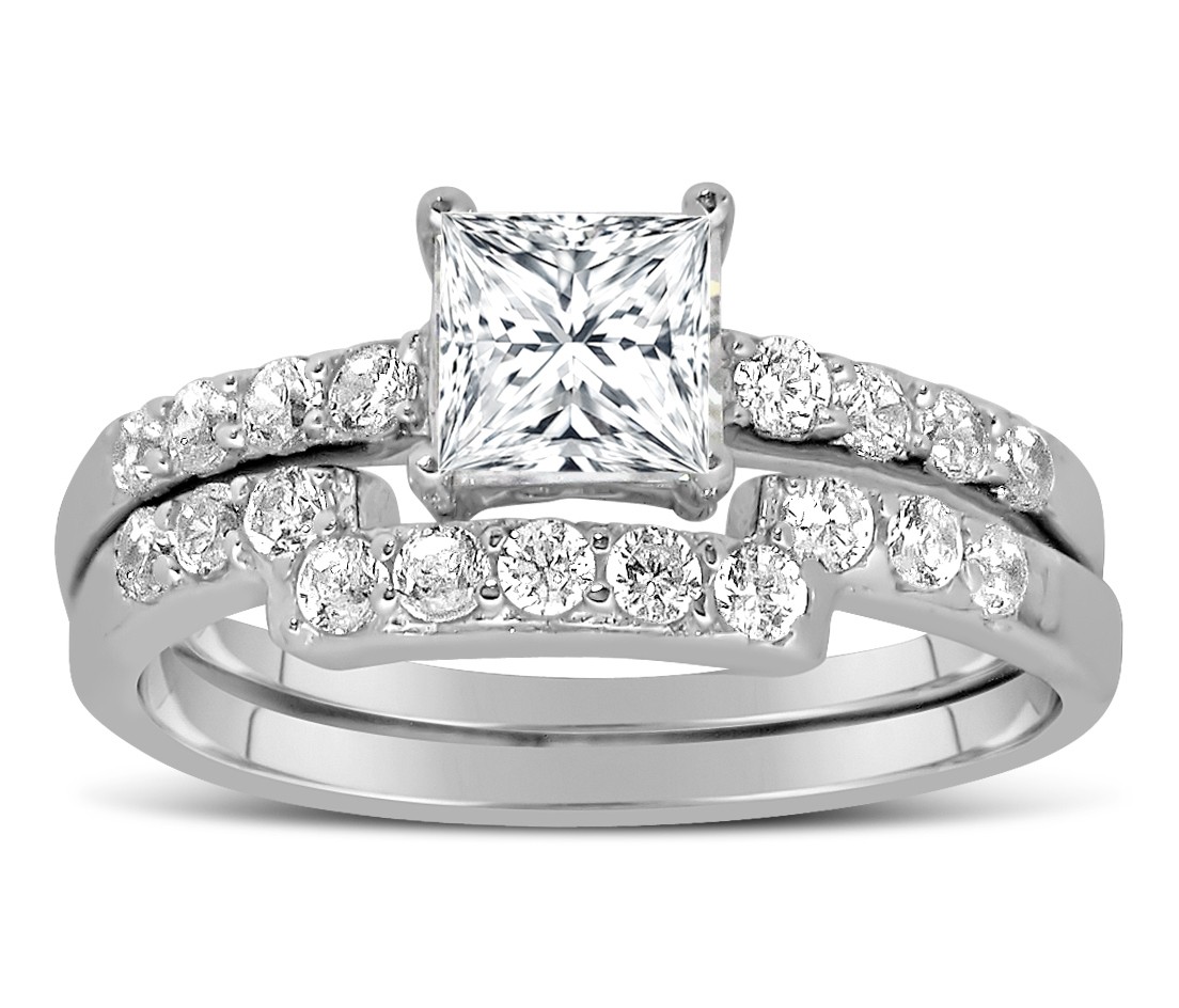 1 Carat Princess cut Diamond Wedding Ring Set in White
