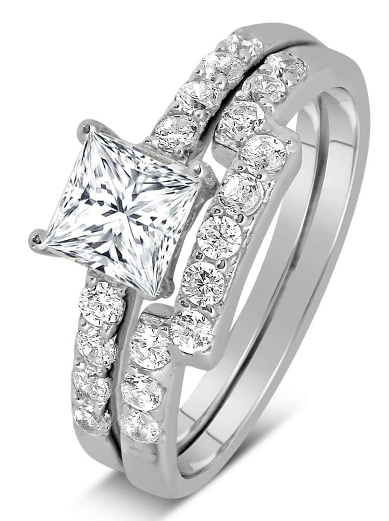 1 Carat Princess cut Diamond Wedding Ring Set in White