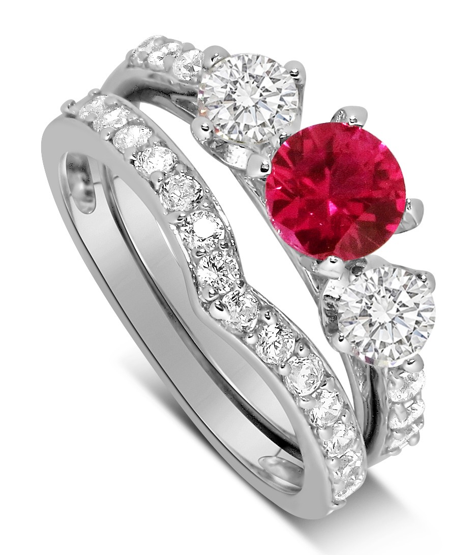 ... Luxurious 2 Carat Ruby and Diamond Wedding Ring Set in 10k White Gold