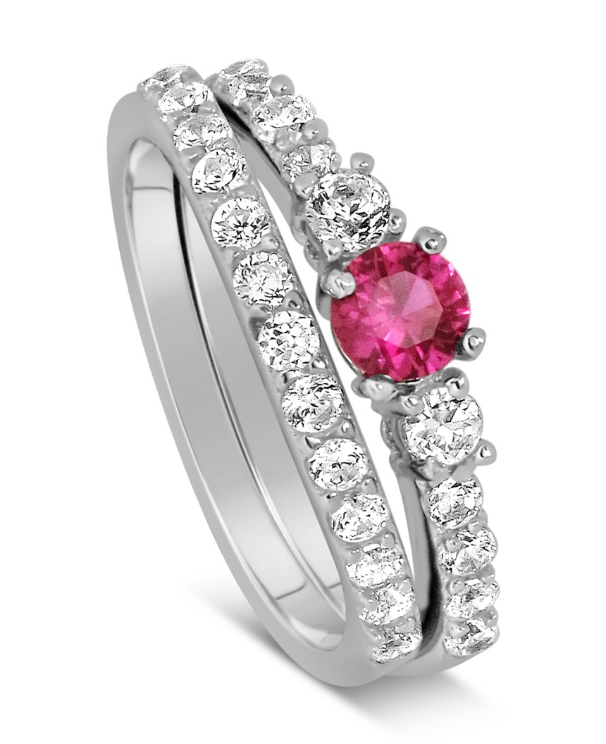 1 Carat Pink Sapphire and Diamond Wedding Ring Set in