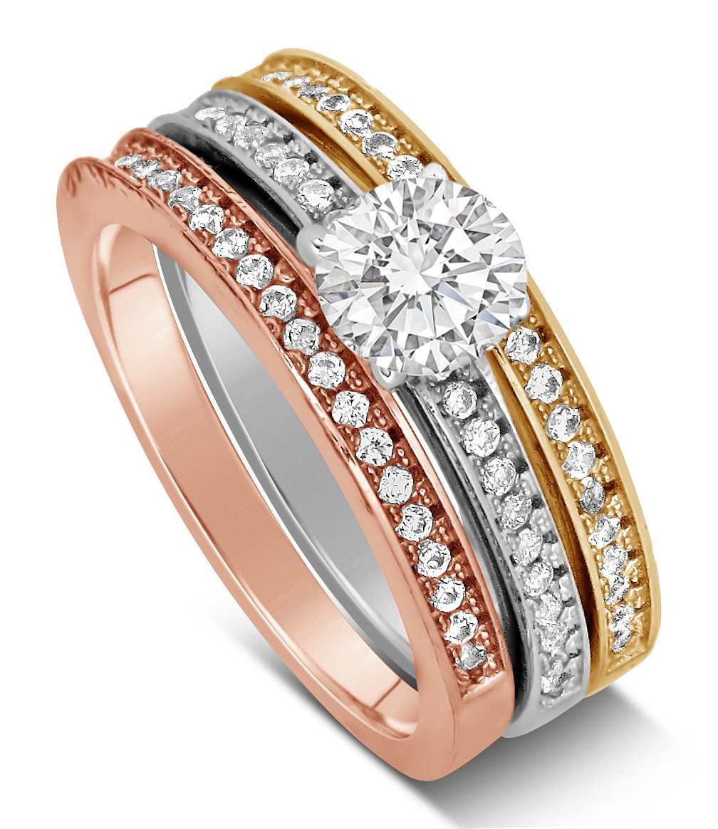 2 Carat Round cut Tri Color White, Rose and Yellow Gold