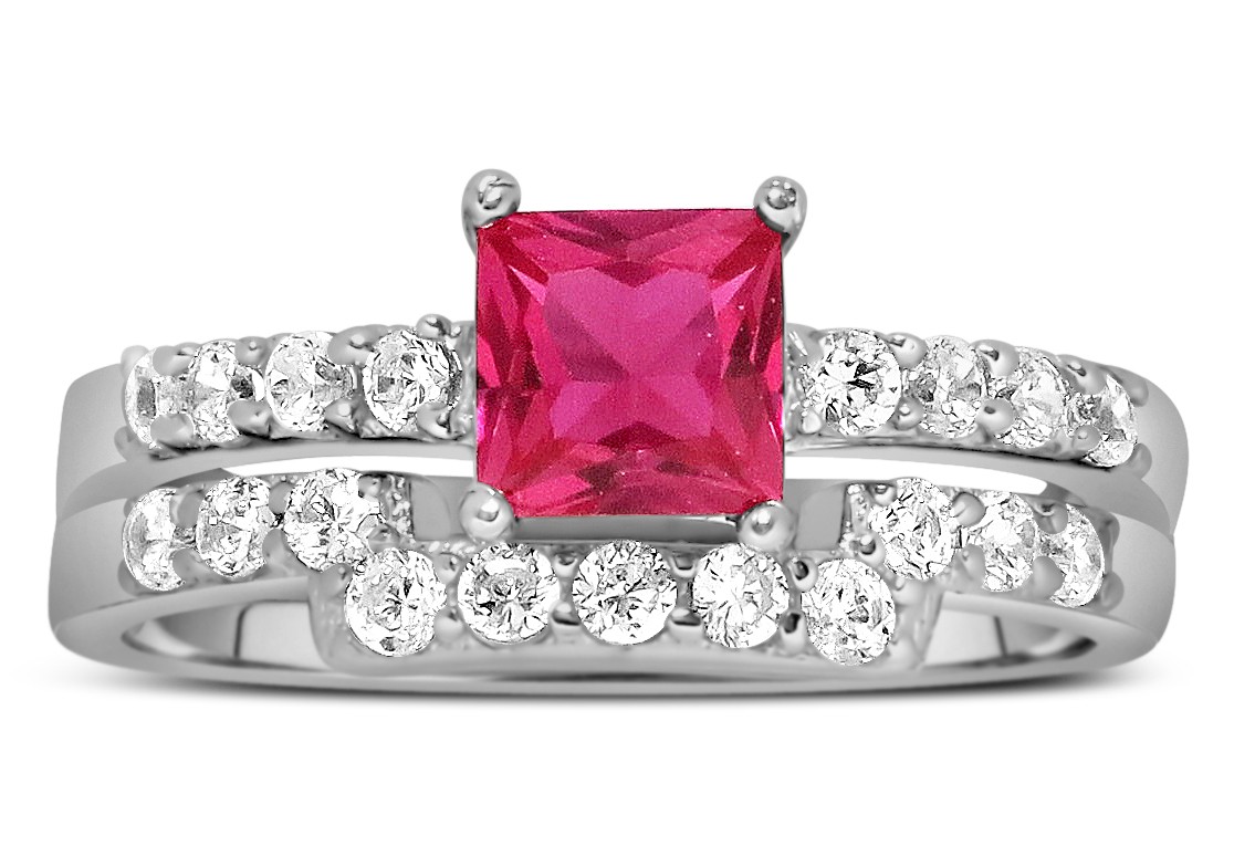 2 Carat Pink Sapphire and Diamond Wedding Ring Set in