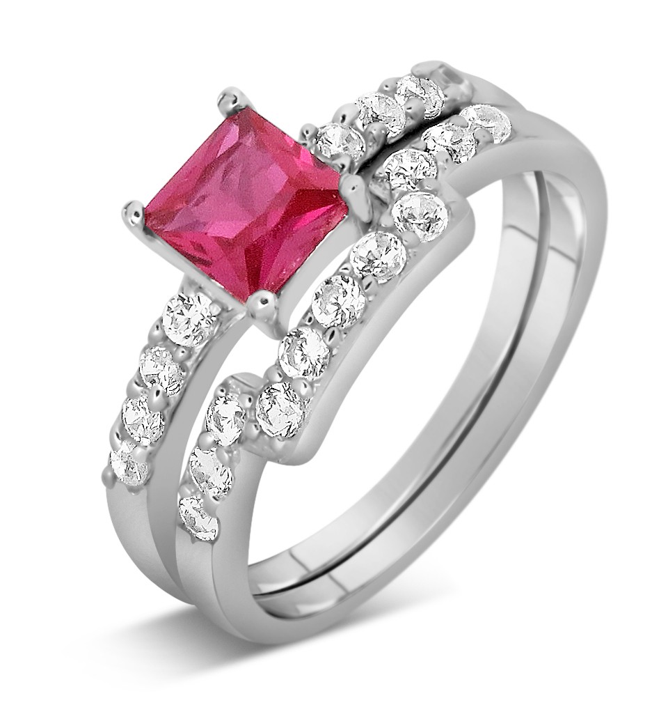 2 Carat Pink Sapphire and Diamond Wedding Ring Set in