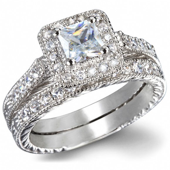 ... Carat Princess cut Diamond Vintage Wedding Ring Set in White Gold