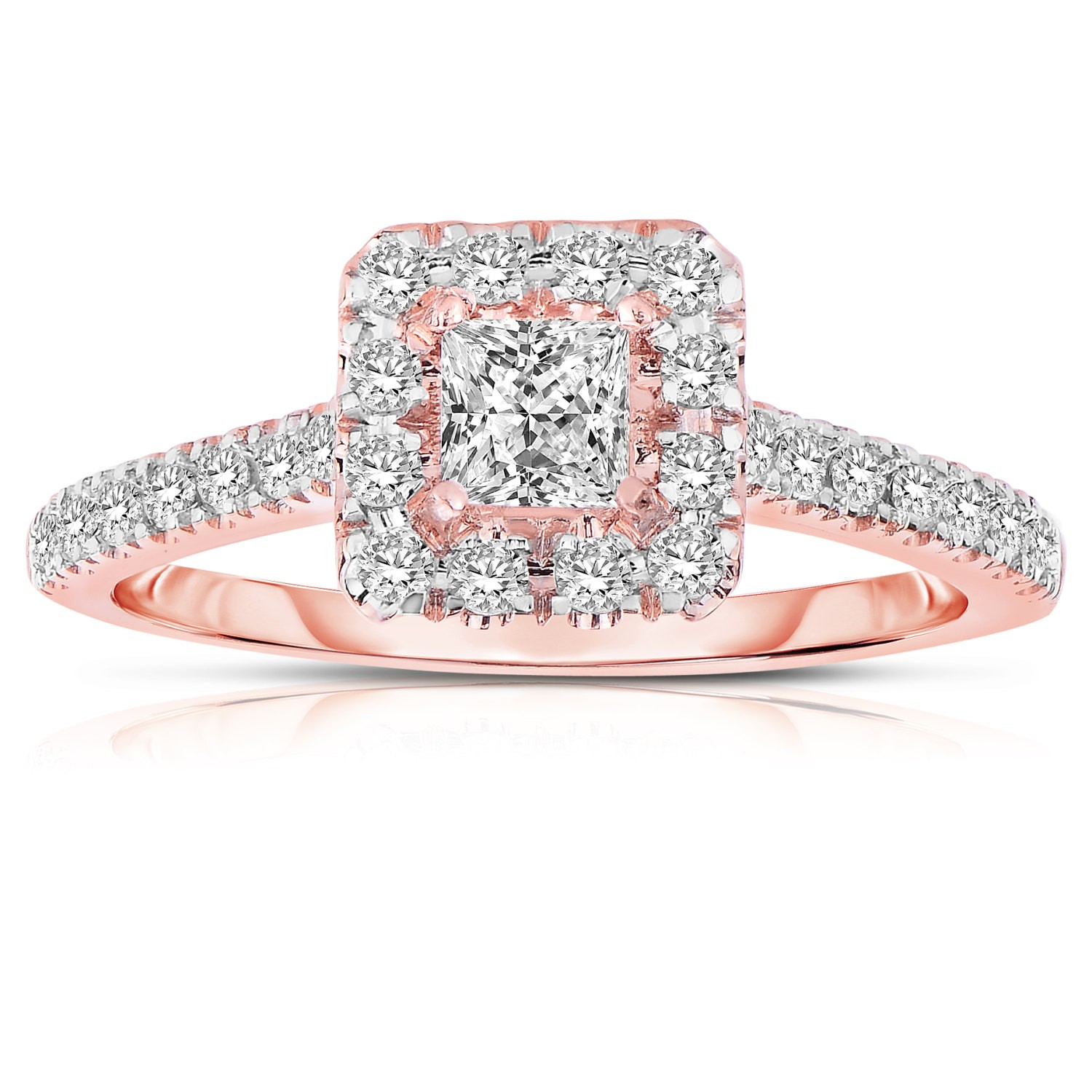 Half Carat Princess cut Halo Diamond Engagement Ring in Rose Gold