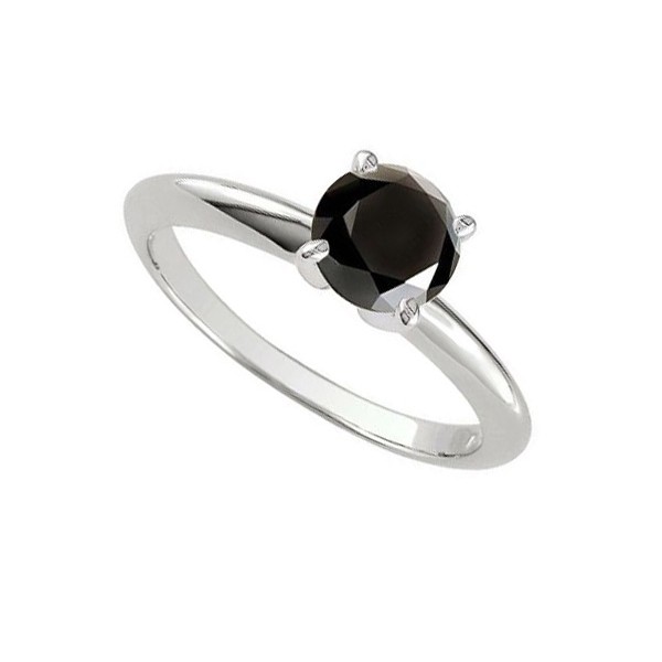Perfect 1 Carat Black Diamond Solitaire Engagement Ring in White Gold JeenJewels