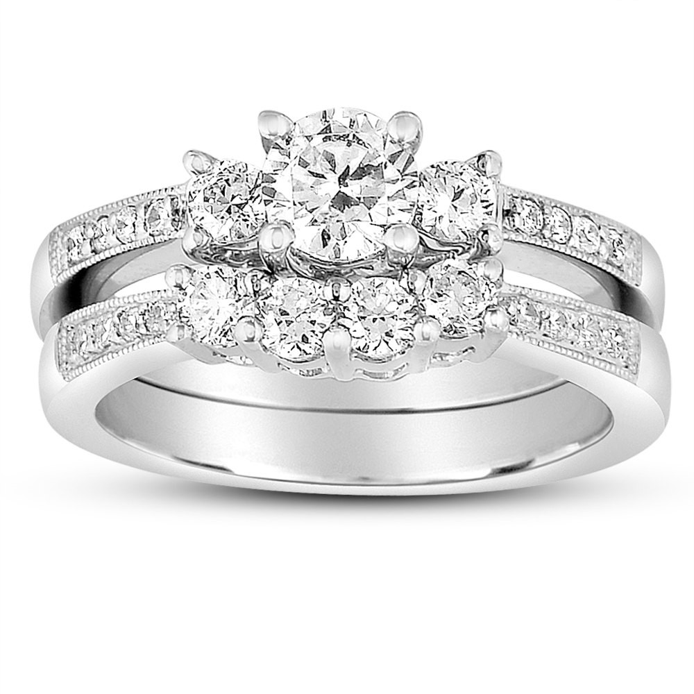 2 Carat Round Diamond Antique Wedding Ring Set in White