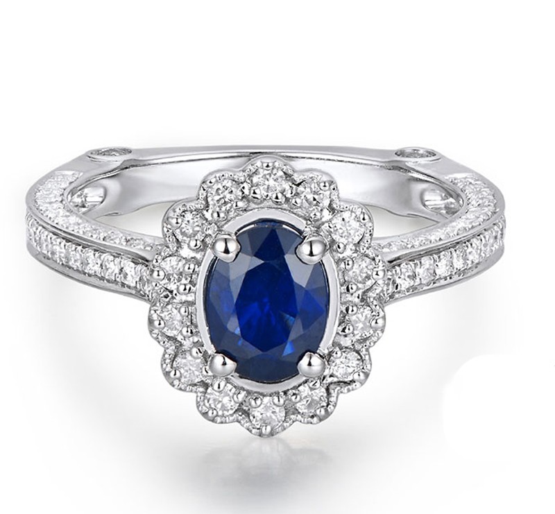 Sale Antique Floral 1 Carat Blue Sapphire and Diamond 